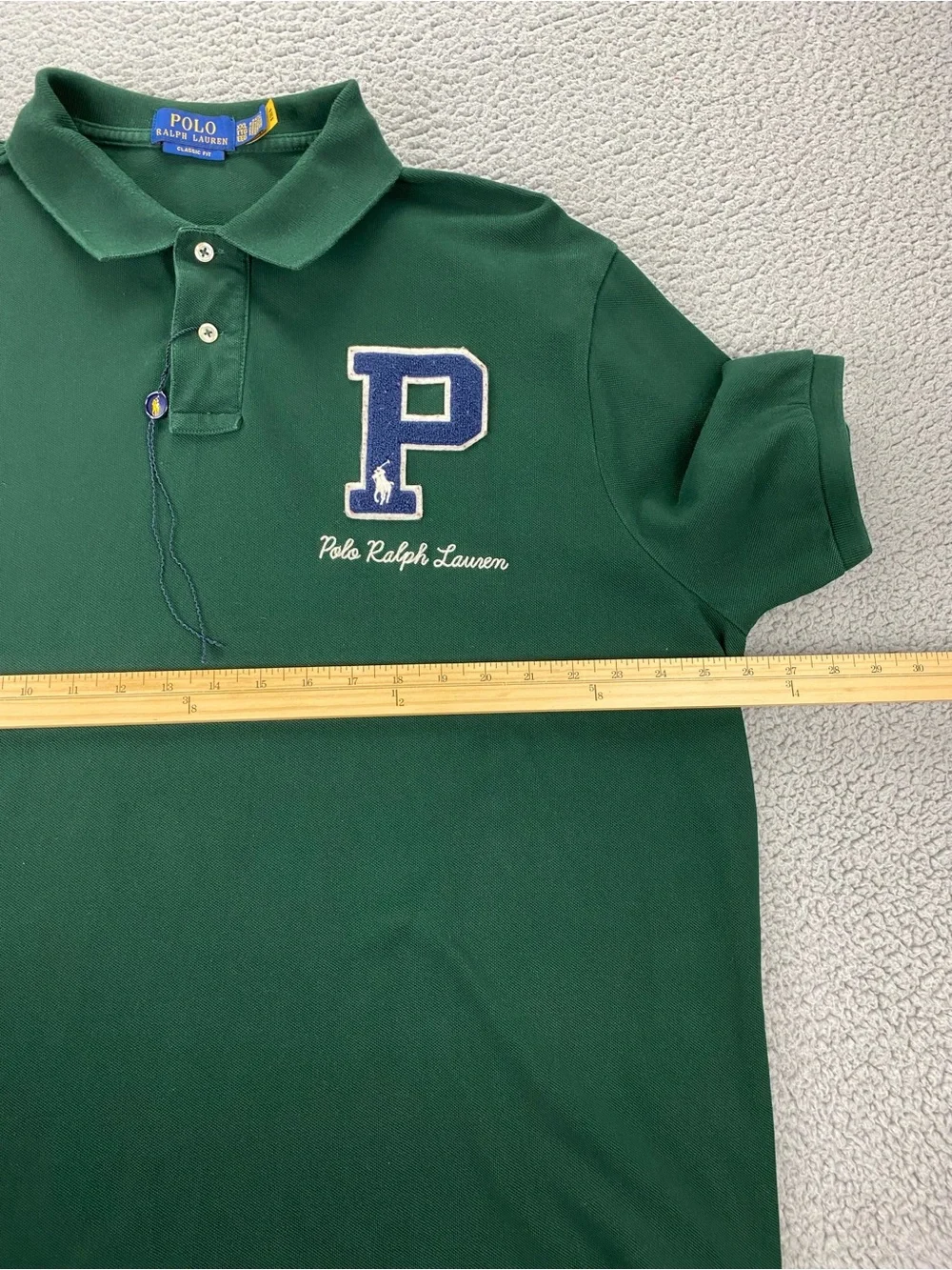 Polo Ralph Lauren Green Classic Fit Chenille P Patch Varsity Polo Shirt Mens XXL